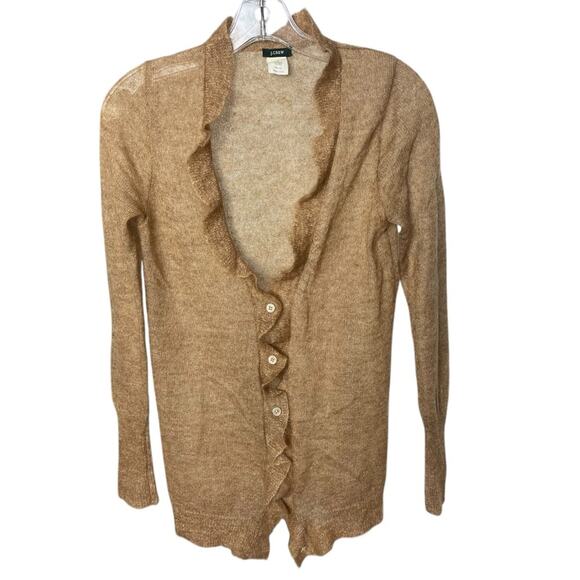 Mohair Blend Ruffle Cardigan Sweater, Vintage J. Crew, Cinnamon Career Casual S - Picture 2 of 8